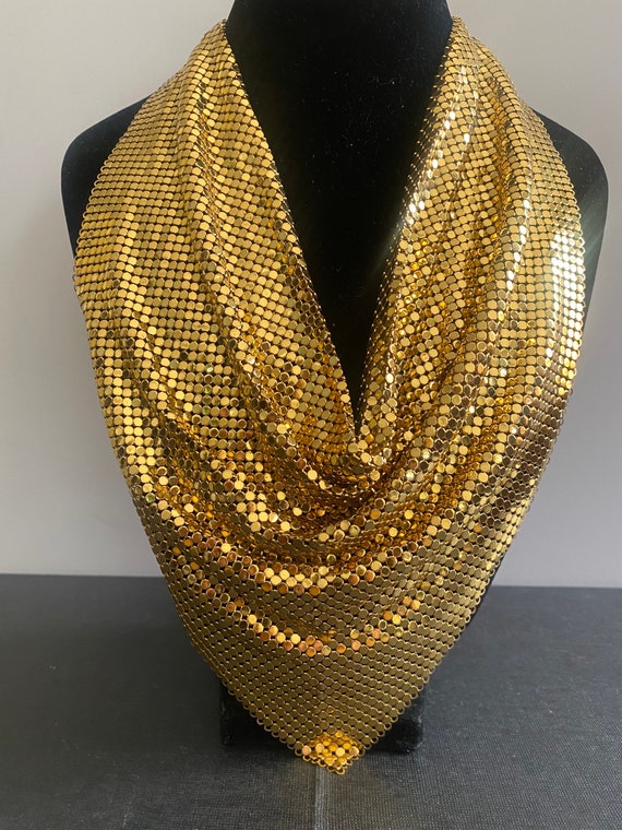 Whiting & Davis gold mesh bandana necklace