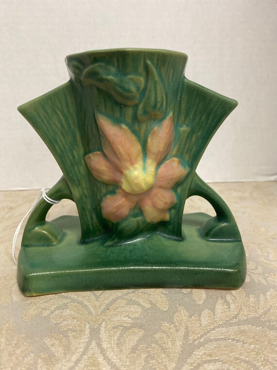 1940s Roseville Clematis Green Pattern Vase