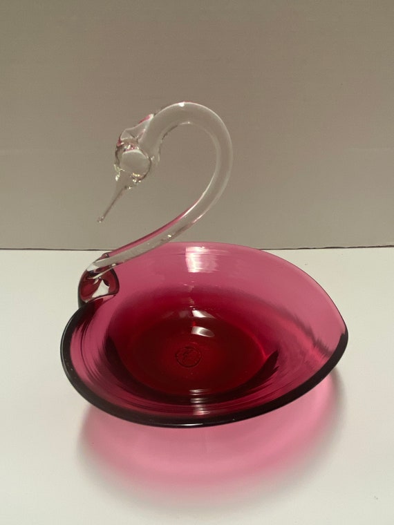 Cranberry Glass Swan Bowl