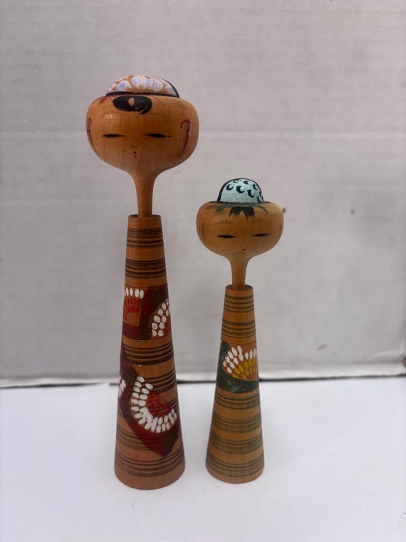 Pair of Kokoshi Wooden Dolls