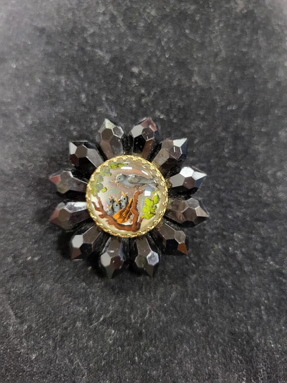 Black Rhinestone Bird Brooch