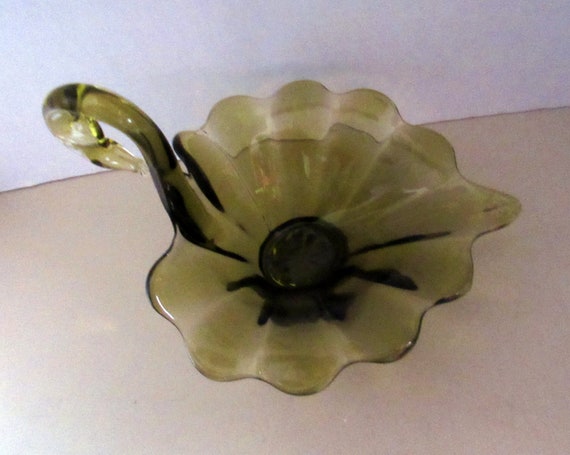 Green Glass Swan candy dish