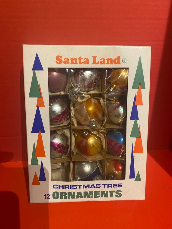 Vintage Christmas ornaments by Santa Land