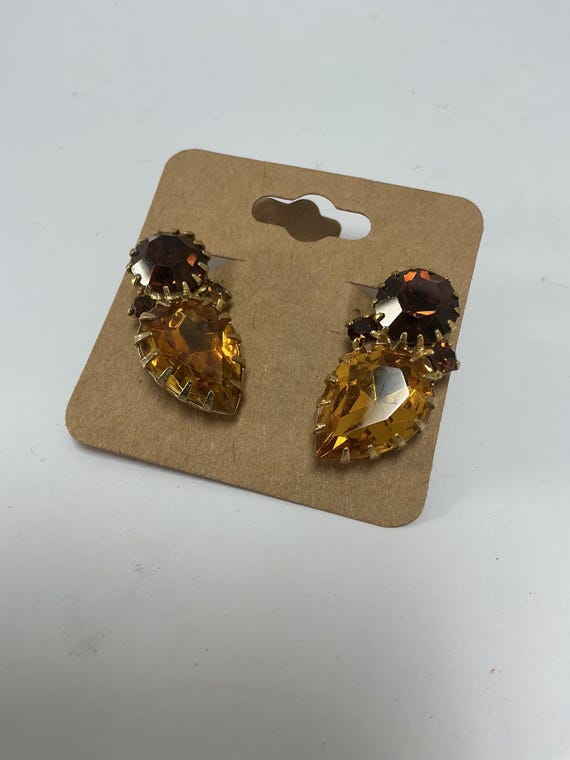 Brown & Amber Rhinestone clip on earrings