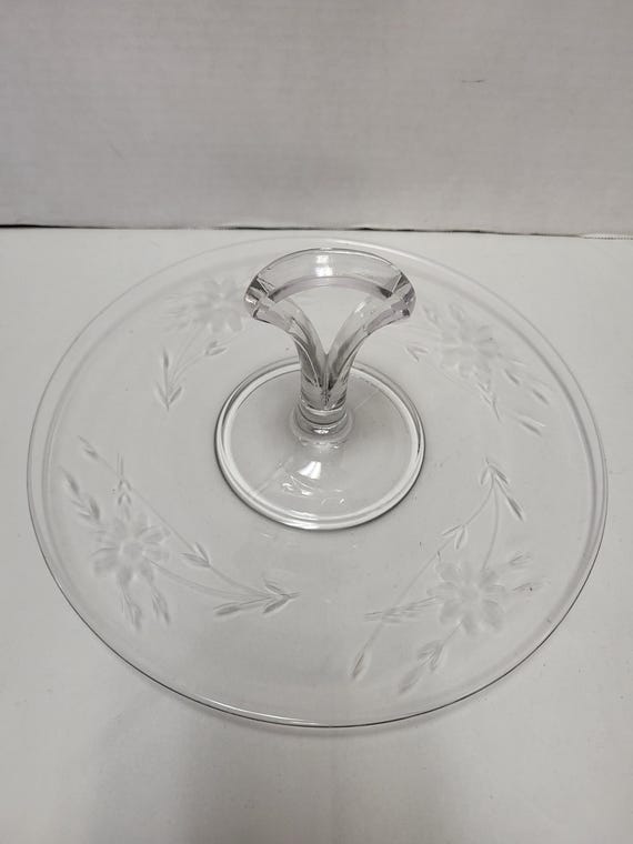 Etched Glass Floral Serving Plate