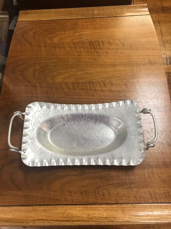 Hammered Aluminum rectangular serving tray