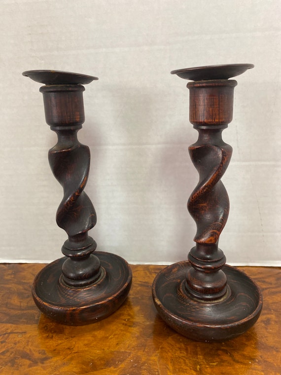 Tiger Oak Candle Holders