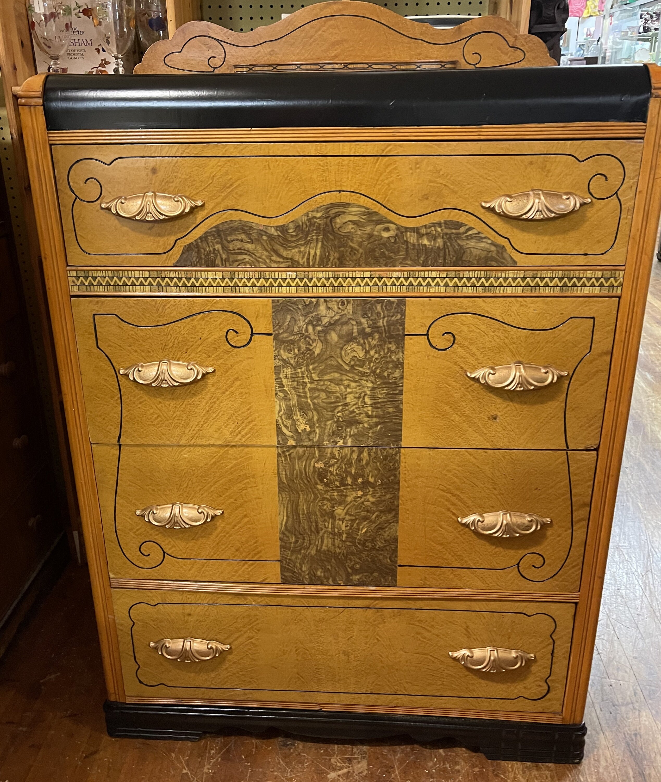 Art Deco Waterfall Highboy Dresser