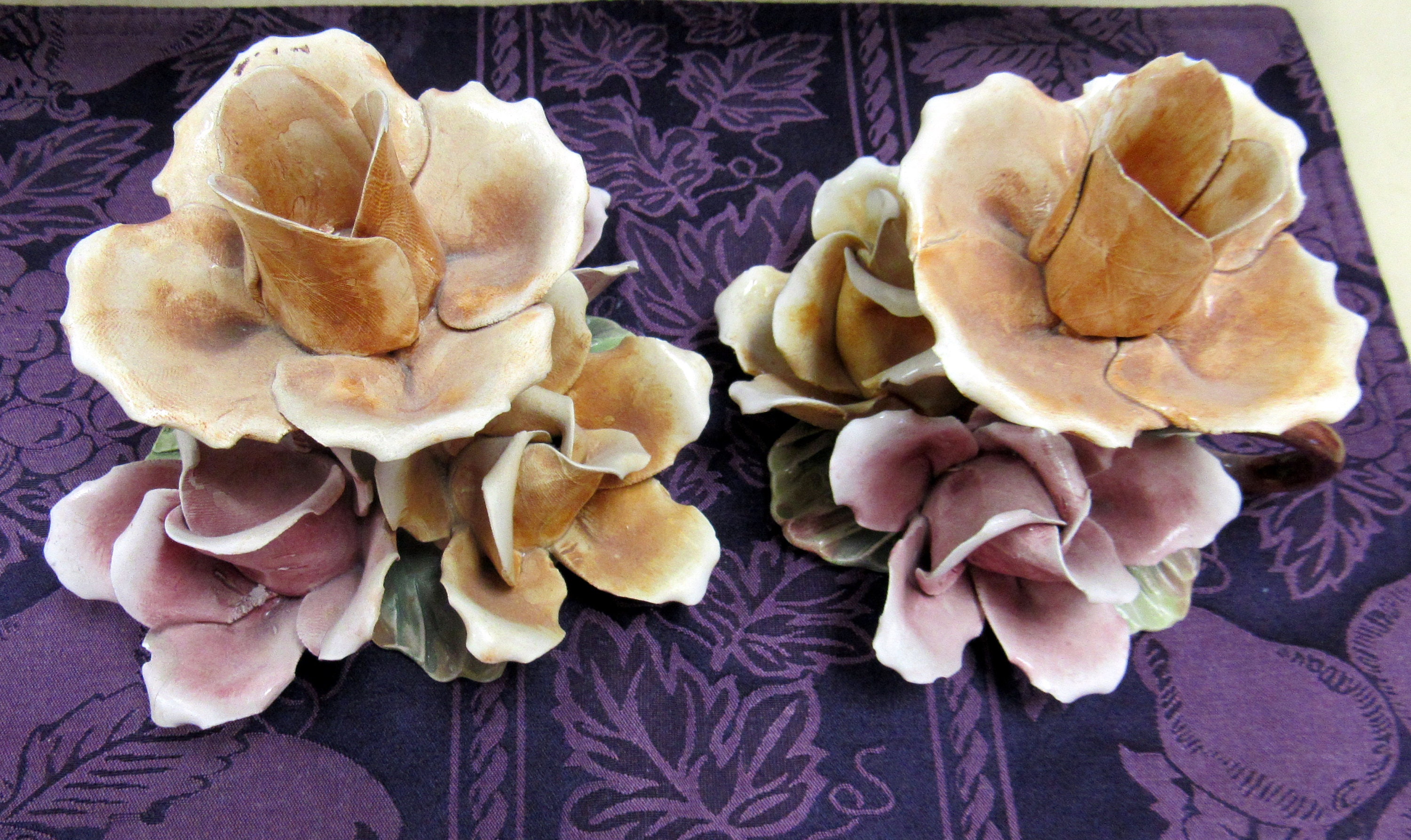 Capodimonte floral candle holders