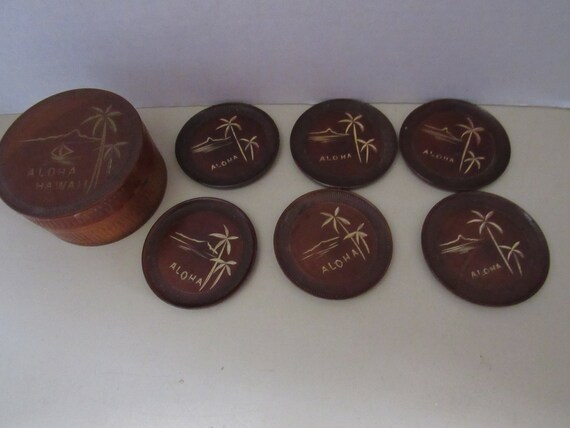 Aloha Hawaiian wood coasters in box