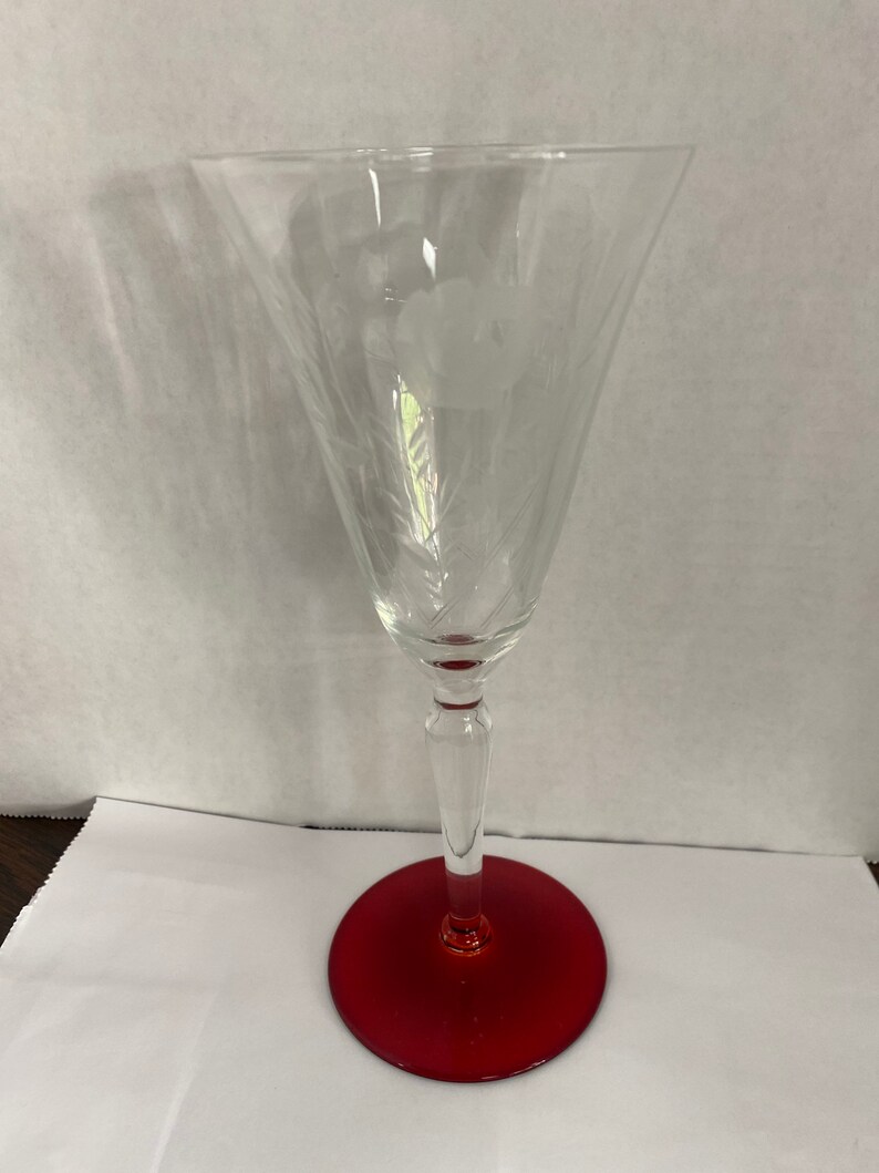 Ruby red base etched stemware image 2