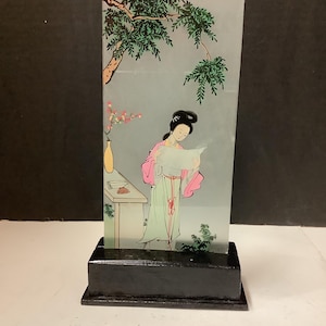 Asian Reverse Painted Glass