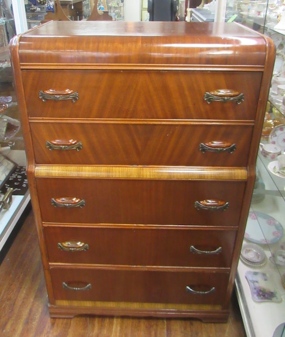 Art Deco Waterfall Highboy Dresser Etsy