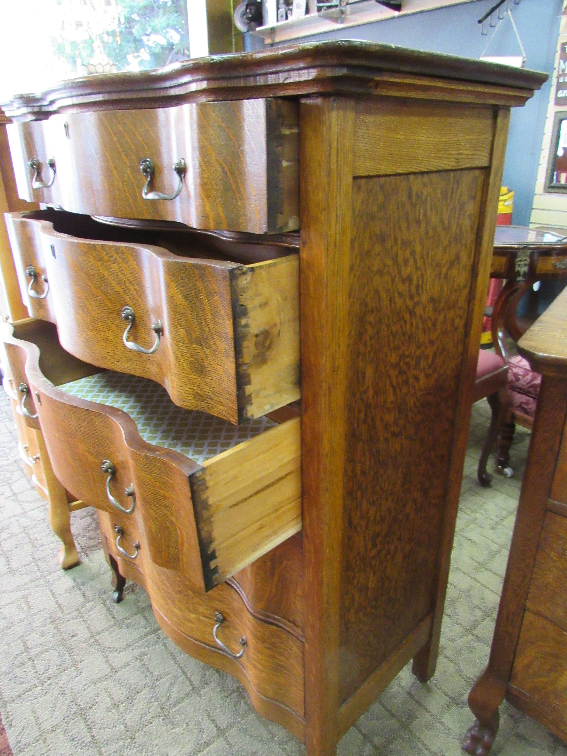Tiger Oak Highboy Dresser