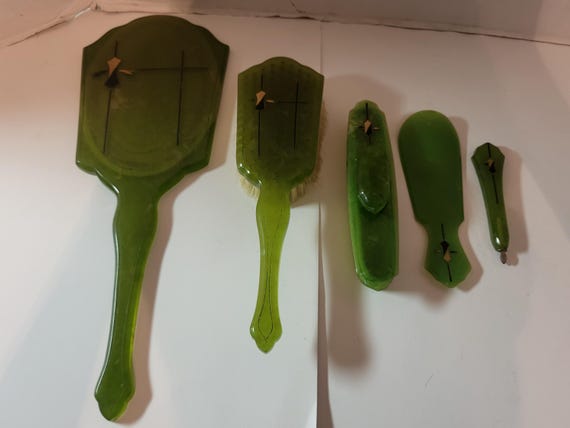 Green Celluloid Vanity Set