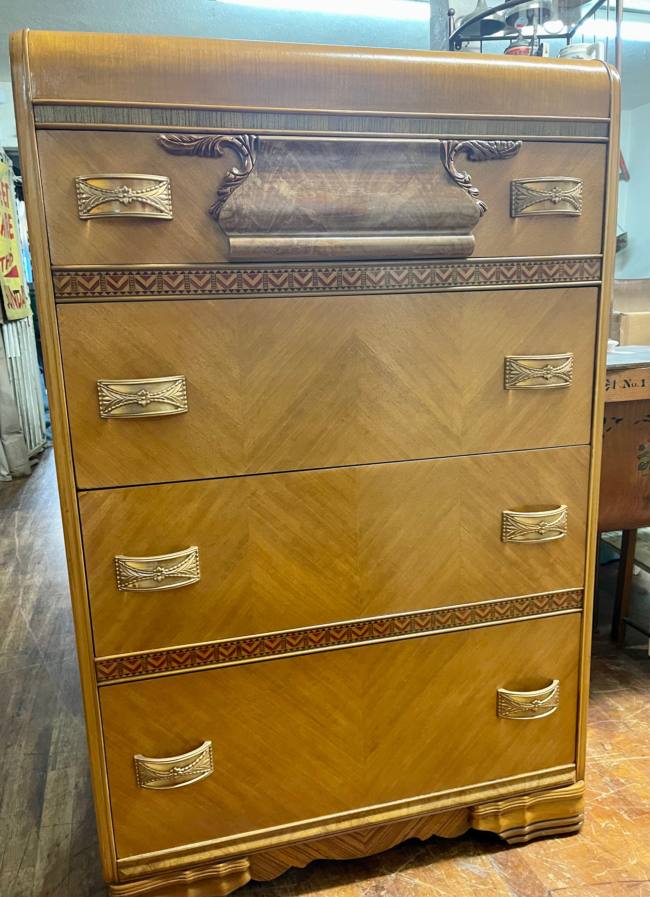 Art Deco Waterfall Highboy Dresser Etsy