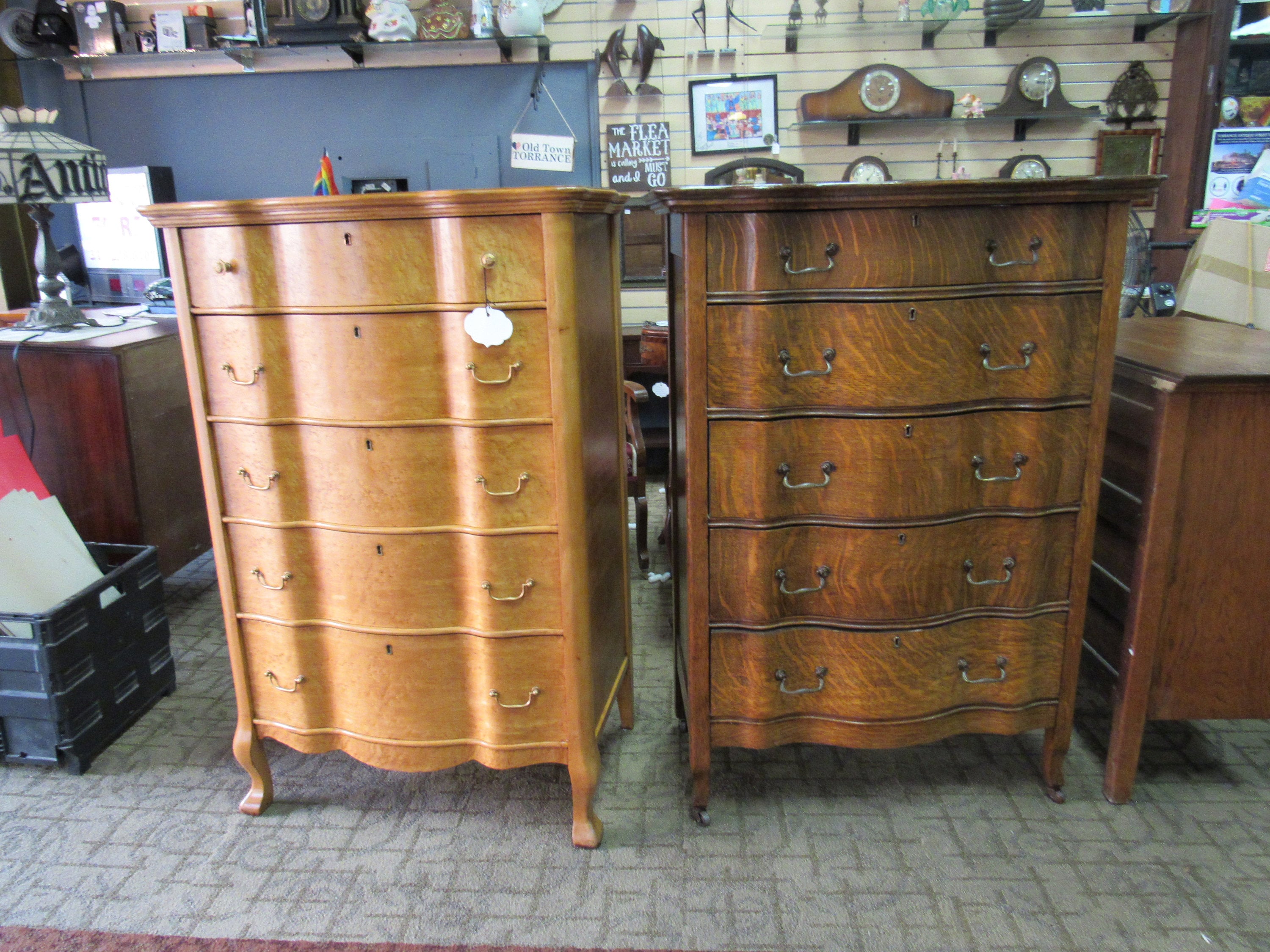 Tiger Oak Highboy Dresser