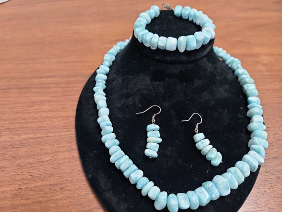 Larimar necklace, bracelet and earring set