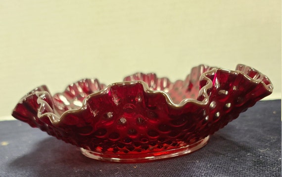 Fenton red hobnail candy dish