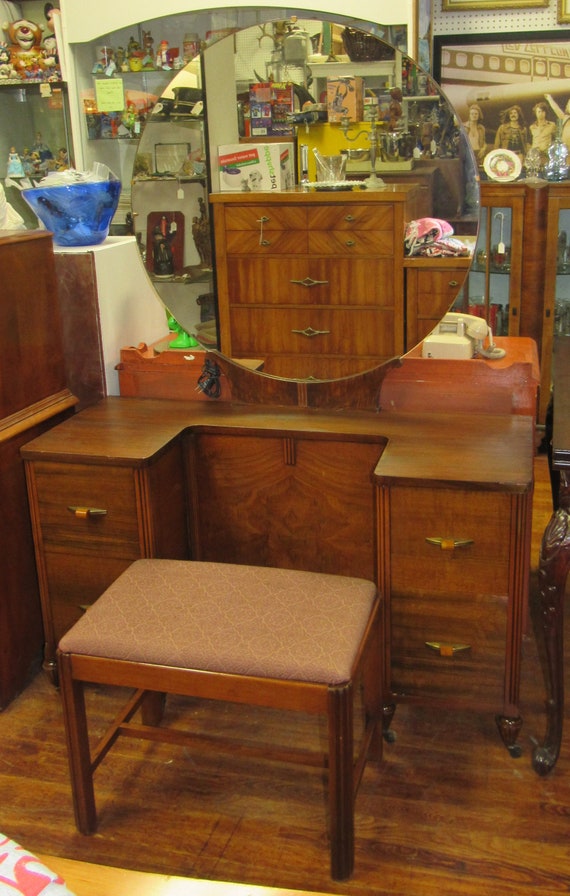 Art Deco Vanity with mirror and bench