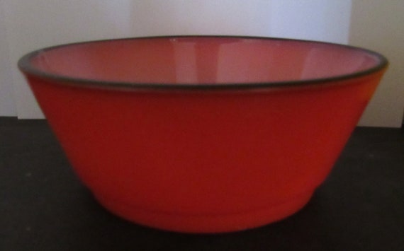 Fire King red cereal bowl with black stripe rim