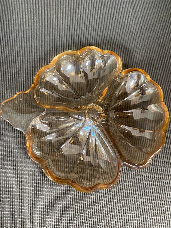 Cloverleaf Carnival Glass Triple Dish