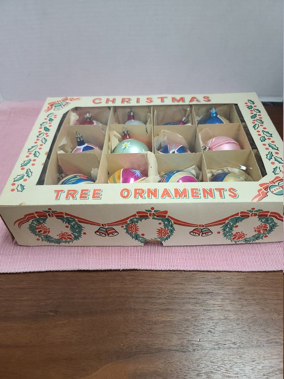 Vintage Christmas tree ornaments in original box