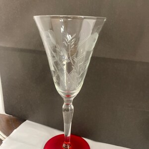 Ruby red base etched stemware image 4