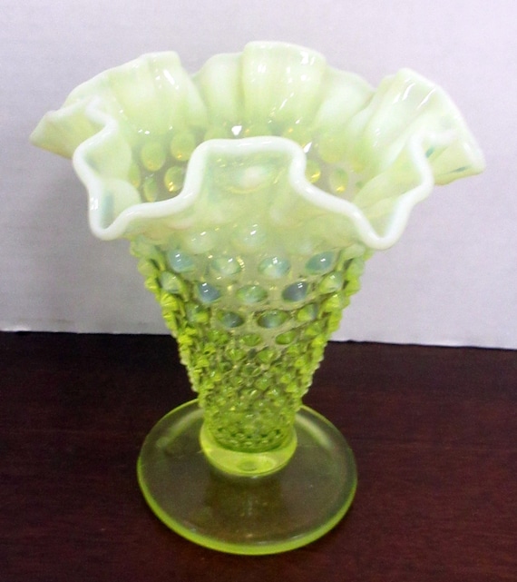 Fenton Vaseline Hobnail Spooner or Vase