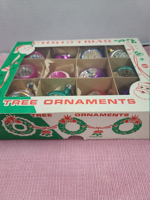 Vintage Christmas tree ornaments in original box