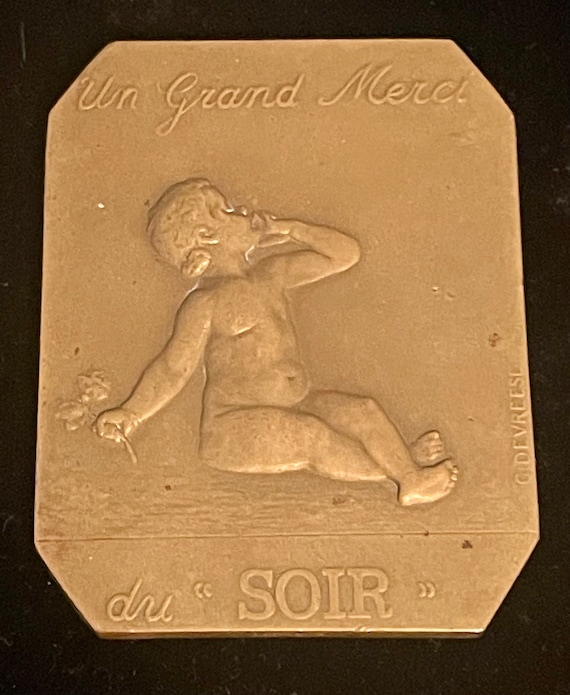 French bronze small plaque or medal