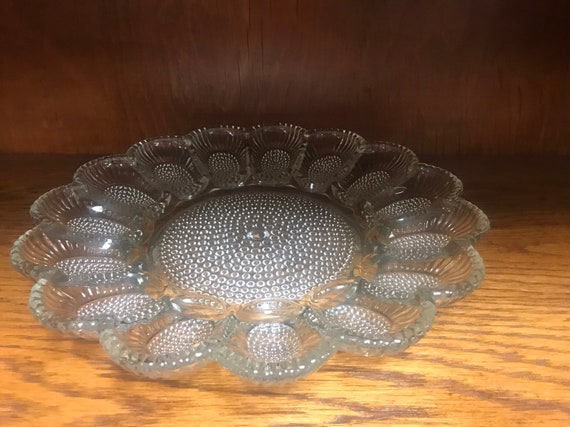 Pressed glass deviled egg serving plate