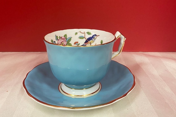 Aynsley Turquoise Teacup and Saucer