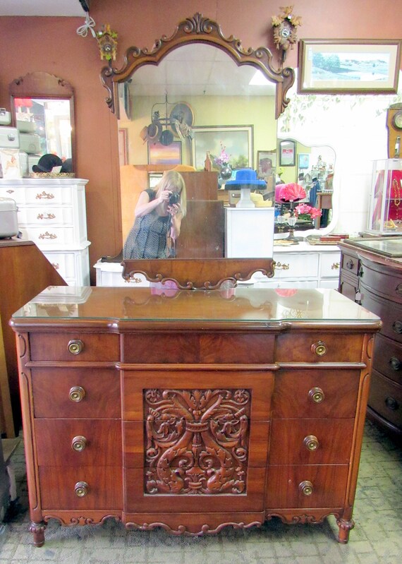Antique Dresser With Mirror By Angelus Furn Co Etsy