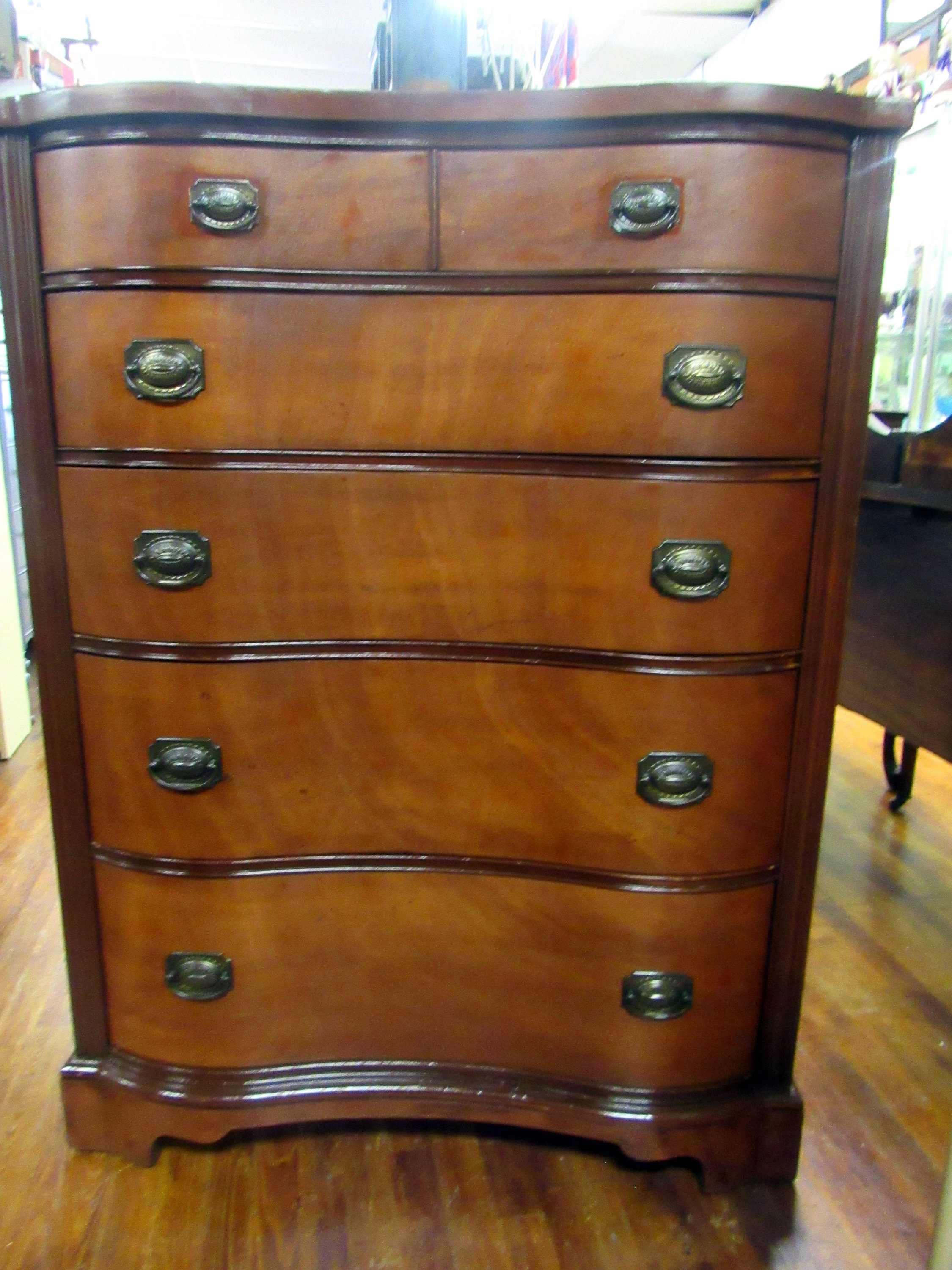 Solid Mahogany Serpentine Highboy Dresser