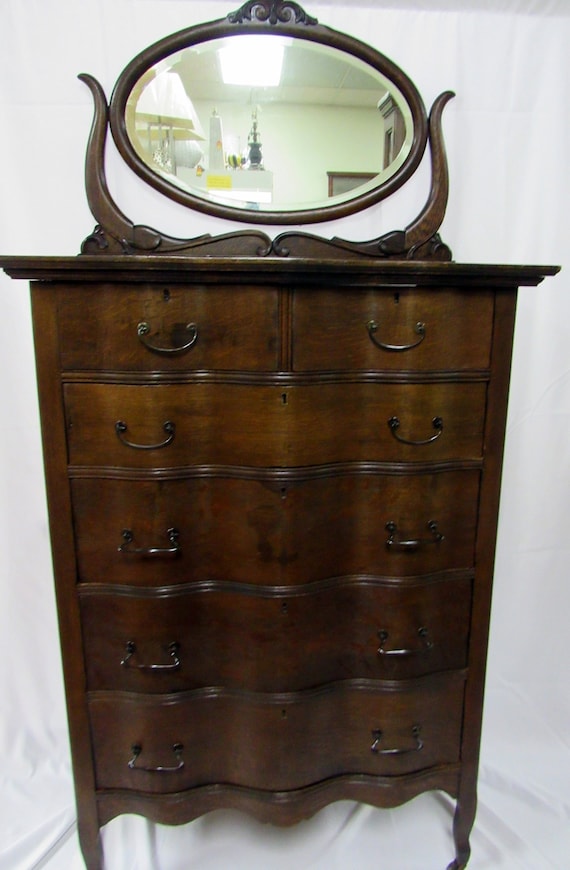 Tiger Oak Highboy dresser with mirror