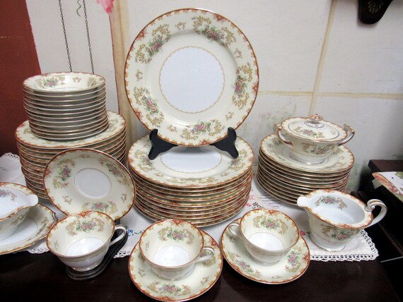 Noritake china set "M" Mystery pattern made in Occupied Japan
