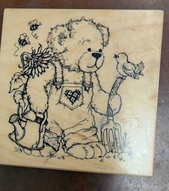 Bear in Garden rubber stamp