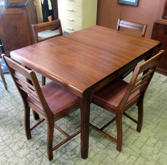 Art Deco Dining Room Table with butterfly leaf and four chairs waterfall style