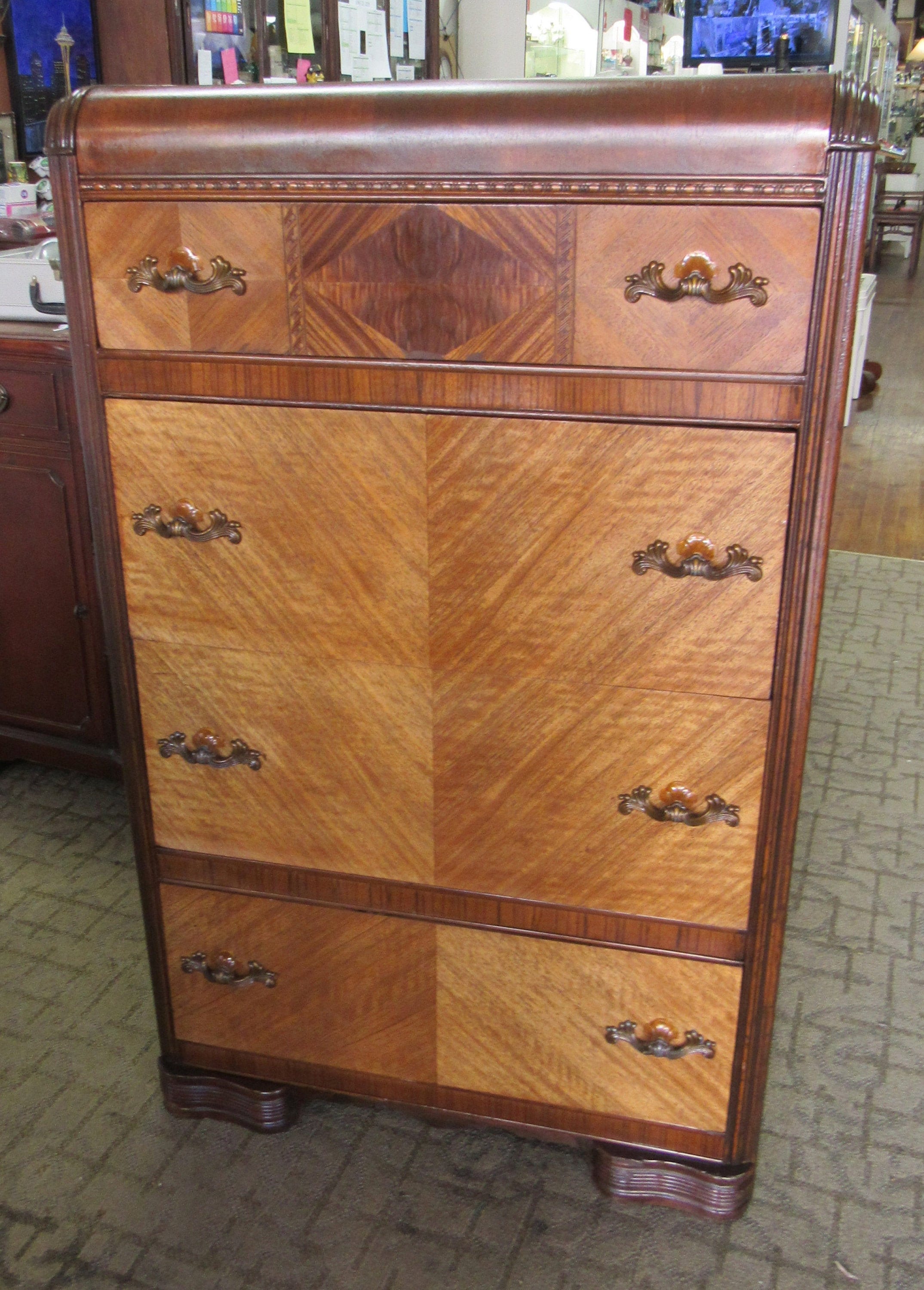 Art Deco Waterfall Highboy Dresser