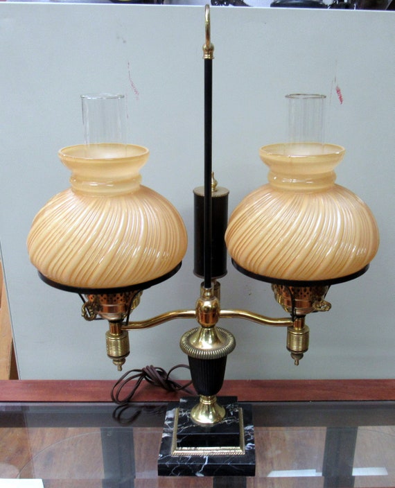 Butterscotch glass hurricane lamp