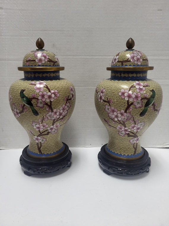 Brass Cloisonne Lidded Vases