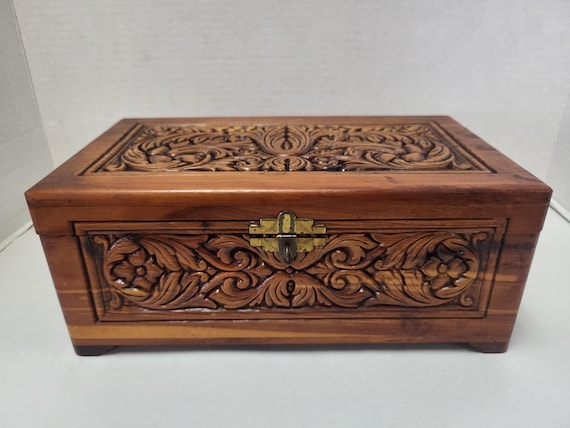 Carved Cedar Wood Box