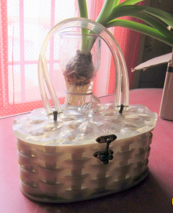 Vintage lucite basket weave purse