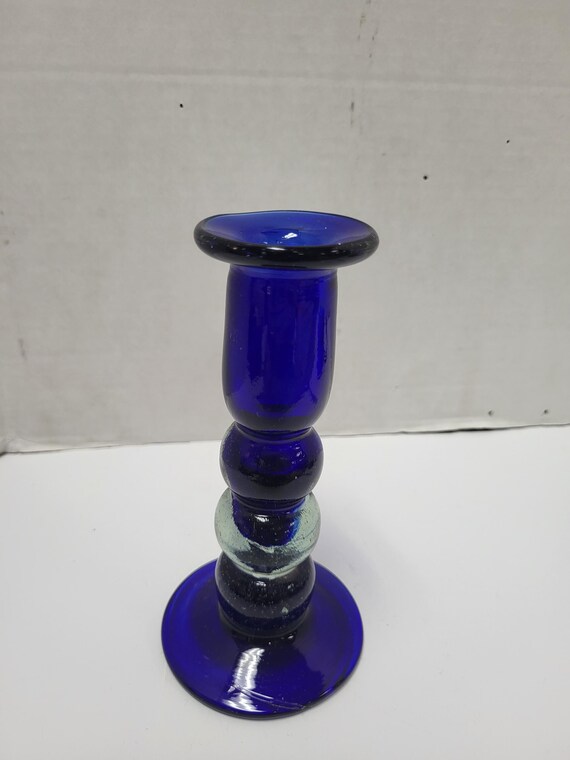 Blue Glass Candlestick Holder