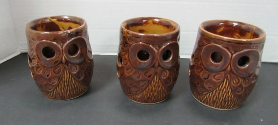 Three owls 1970's mugs