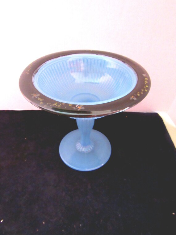 Art Deco Blue glass compote dish
