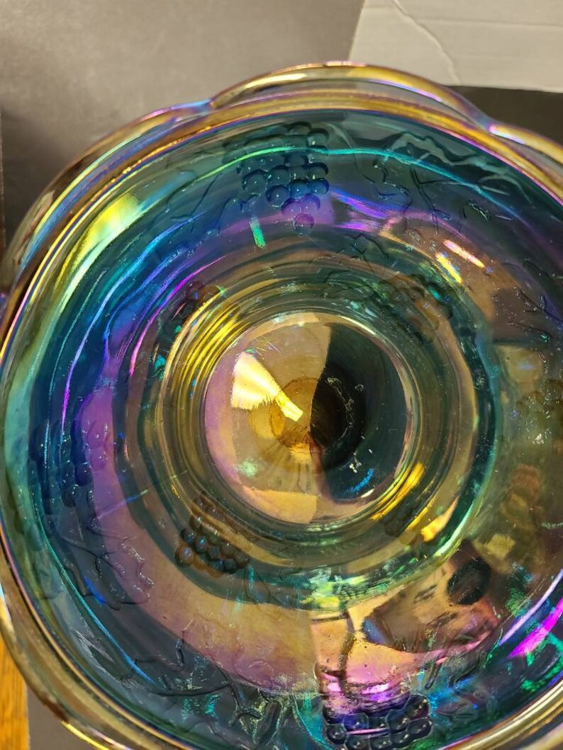 Carnival Glass Footed Candy Dish With Lid Amber/ Blue Etsy