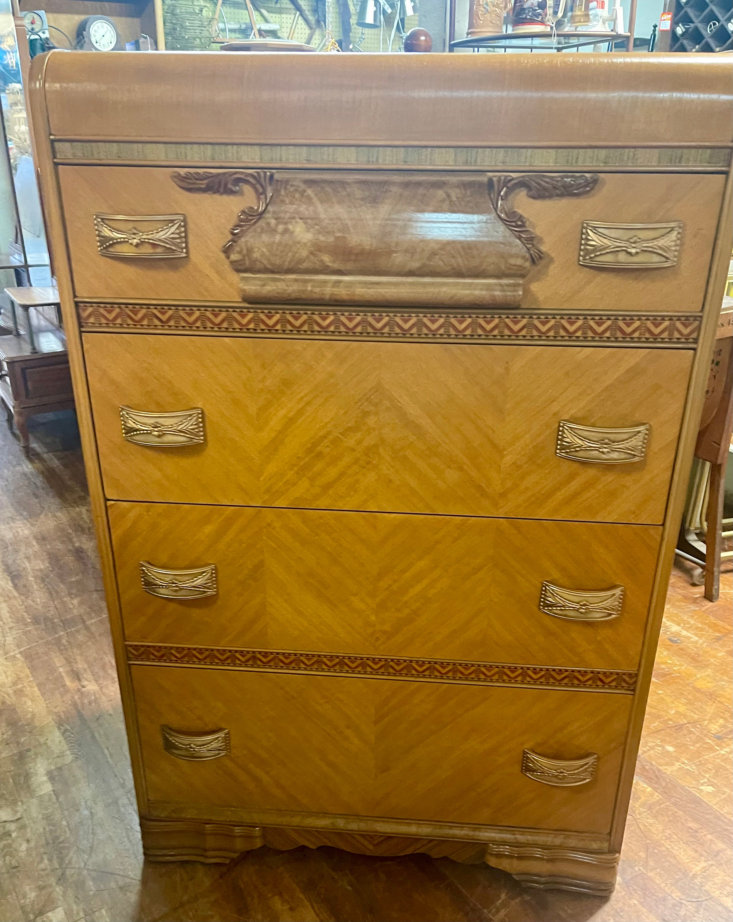 Art Deco Waterfall Highboy Dresser Etsy