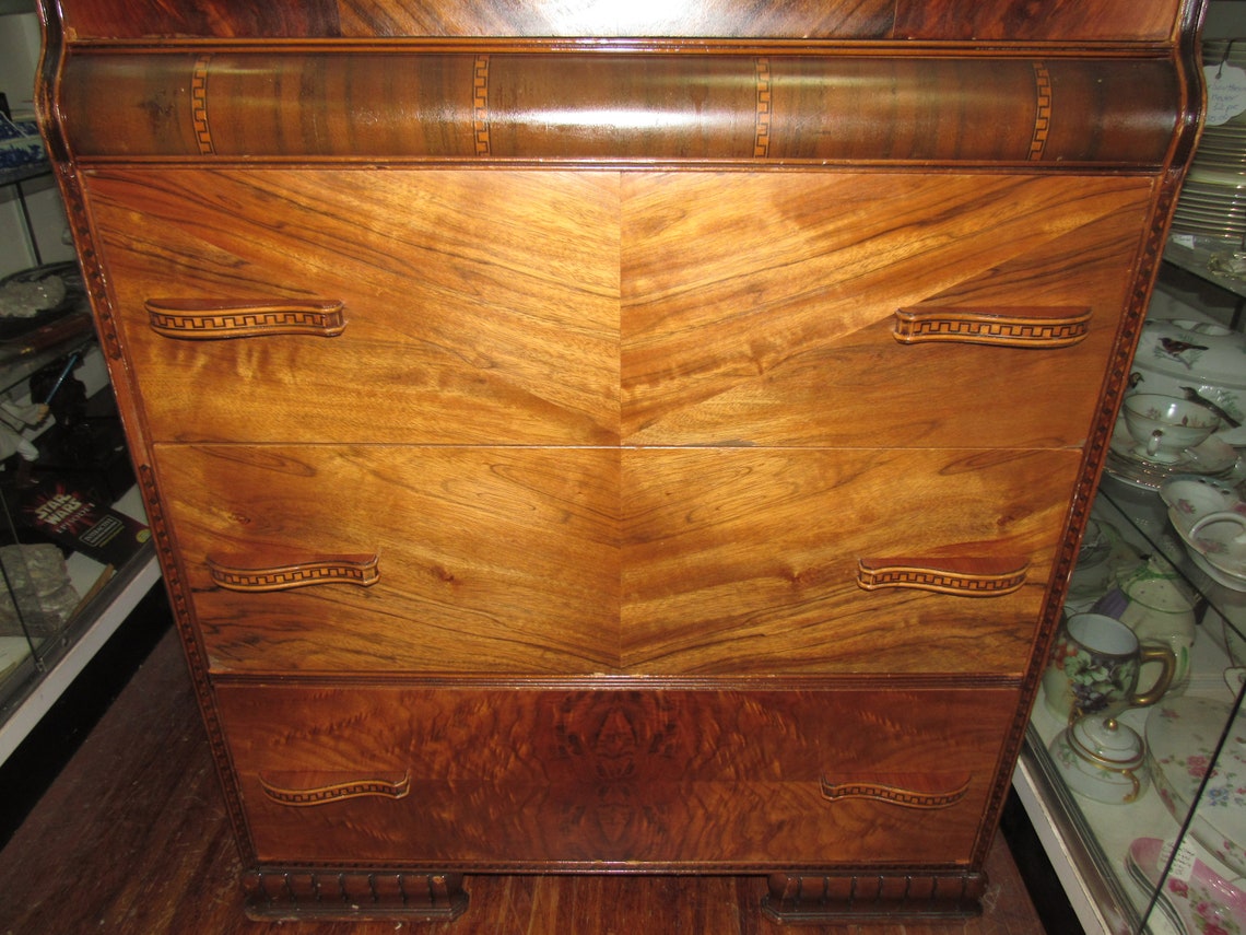 Art Deco Waterfall Highboy Dresser Etsy